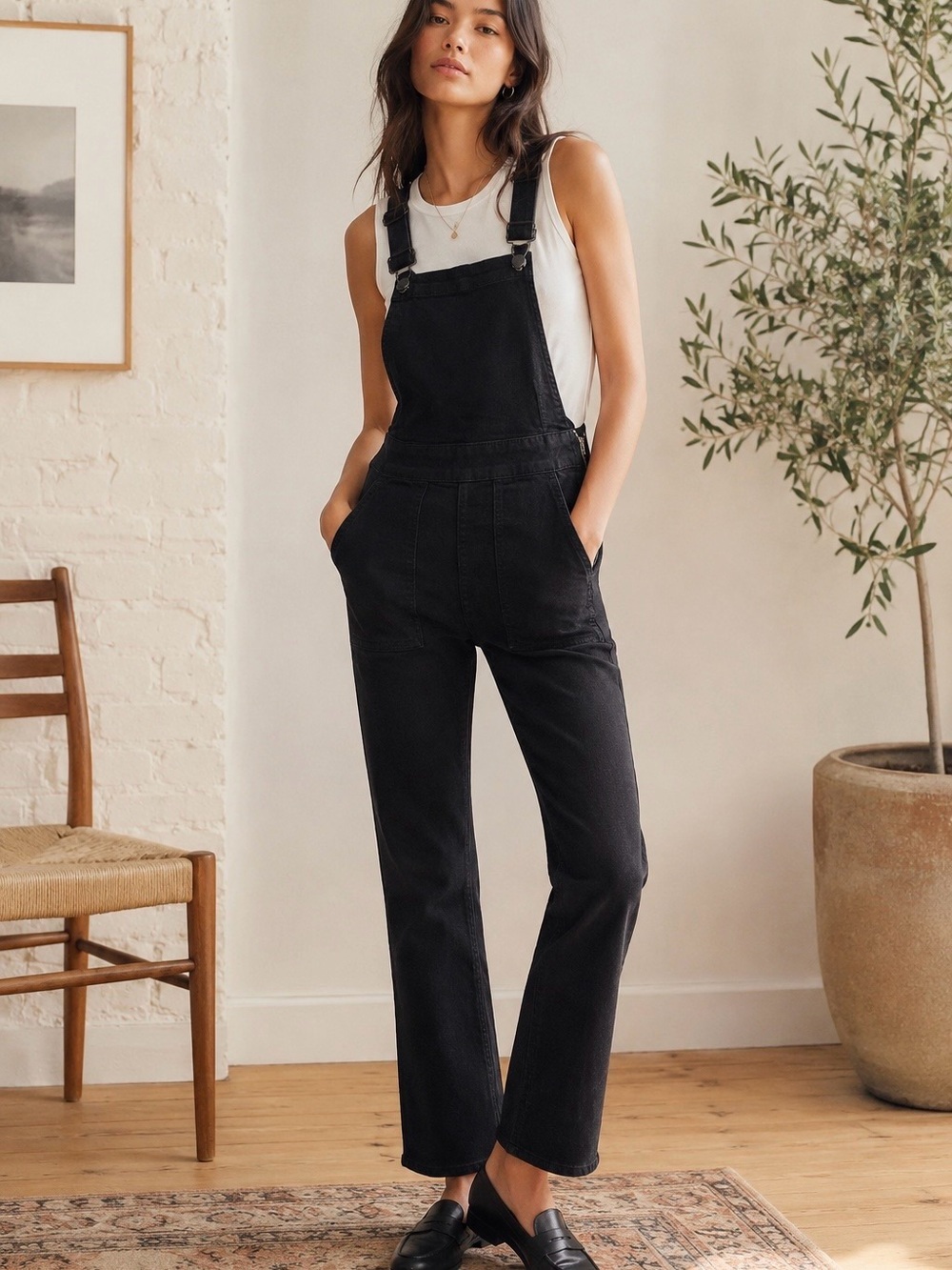 Madewell ‘Cali Demi-Boot Overalls’ in “Black Frost” Size XXS